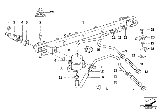 1992 BMW 735iL Fuel Injector Diagram for 13641706176