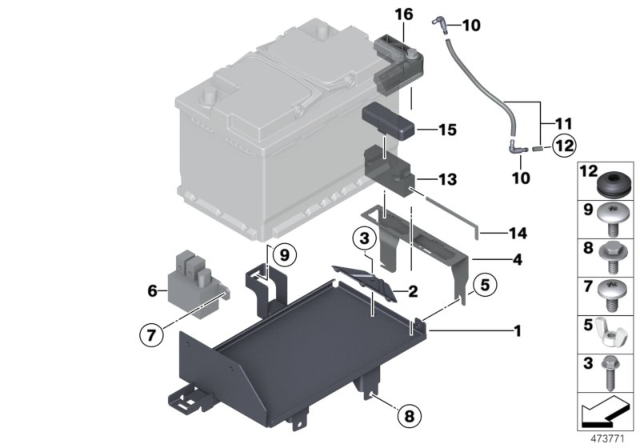 2015 BMW 535i Battery Holder And Mounting Parts Diagram 2