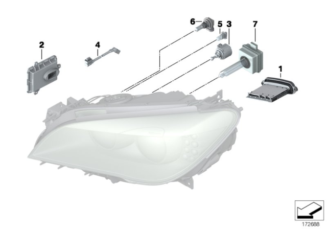 2009 BMW 750i Headlight, Electronic Components / Bulbs Diagram