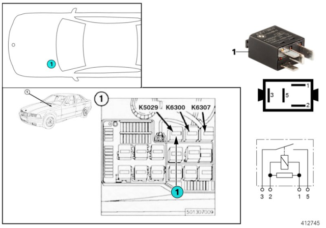 1998 BMW 318i Relay, Oxygen Sensor Diagram 1