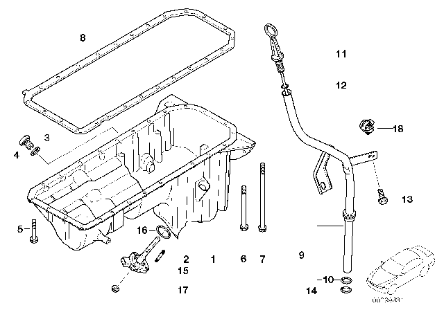 2004 BMW 325Ci Oil Pan / Oil Level Indicator Diagram