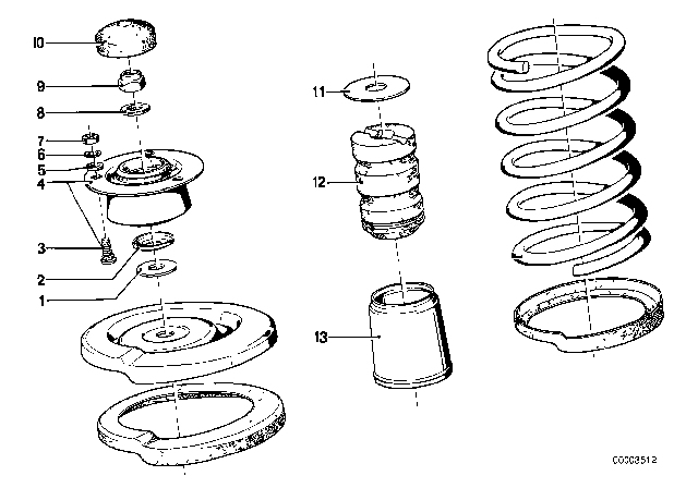 1981 BMW 633CSi Guide Support / Spring Pad / Attaching Parts Diagram 1