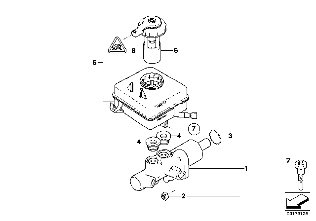 2009 BMW 535i xDrive Brake Master Cylinder / Expansion Tank Diagram