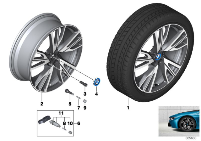 2019 BMW i8 Disc Wheel Light Alloy Black Matt Right Diagram for 36116885173