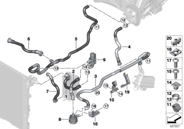 2020 BMW 530e xDrive Cooling Water Hoses Diagram