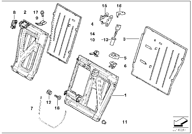 2000 BMW 540i Seat, Rear, Backrest Trims Diagram