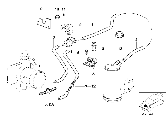 1997 BMW M3 Fuel Tank Breather Valve / Disturb. Air Valve Diagram