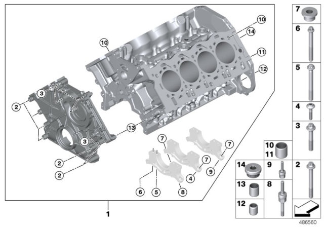2018 BMW 750i Engine Block & Mounting Parts Diagram 1