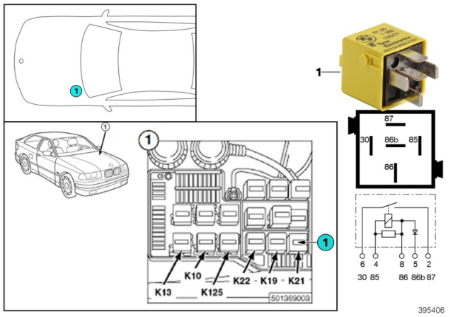 1996 BMW 328i Convertible(E36) Relay, Auxiliary Fan Stage Diagram 1