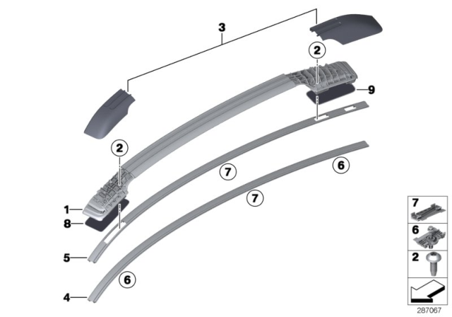 2009 BMW X6 Roof Moulding / Roof Rail Diagram