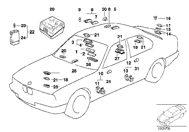 1989 BMW 750iL Left Rear Inter.Light And Reading Light Diagram for 63318350497