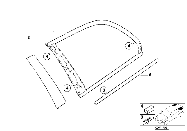 2001 BMW 325xi Side Window, Fixed Diagram