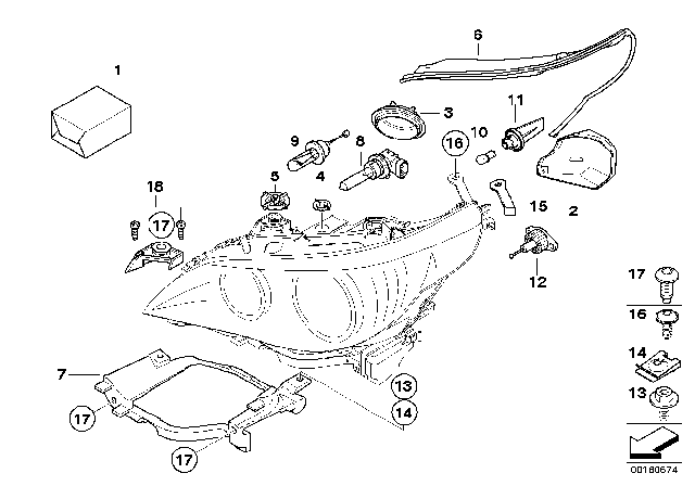 2008 BMW 535i Single Components For Headlight Diagram