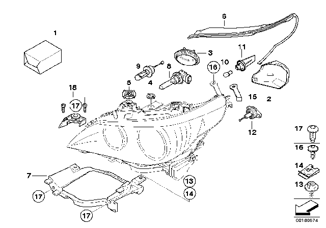 2008 BMW 528xi Single Components For Headlight Diagram