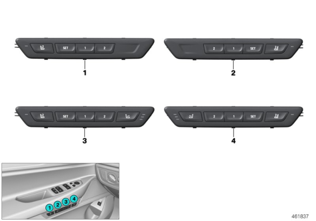 2016 BMW 740i Seat Functions Diagram 1