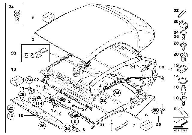 2012 BMW 128i Cover, Folding Top Diagram for 54347192905