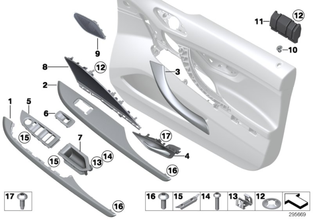 2016 BMW 650i xDrive Gran Coupe Mounting Parts, Door Trim Panel Diagram 1