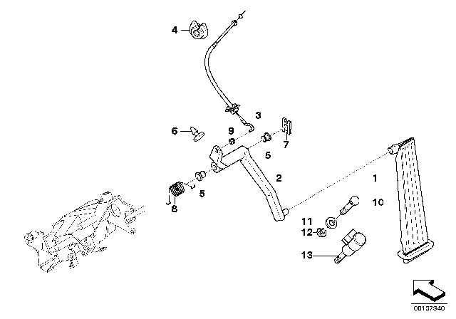 1998 BMW 740iL Accelerator Pedal / Bowden Cable Diagram