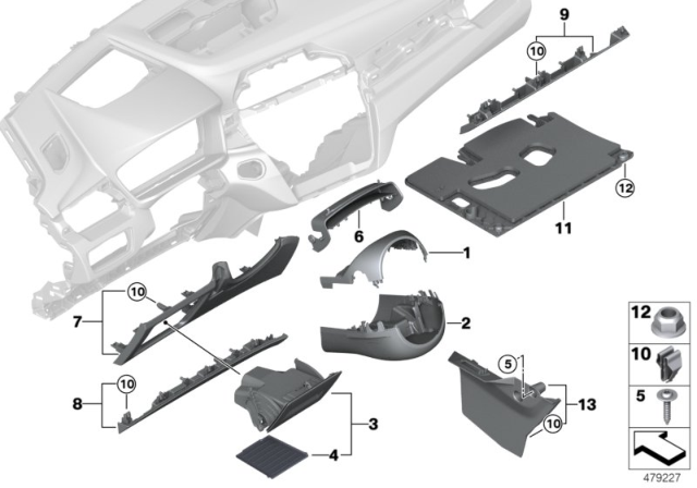 2019 BMW X1 Mounting Parts, Instrument Panel Diagram 1