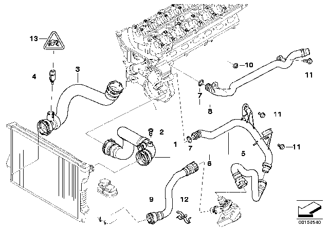 2003 BMW X5 Cooling System - Water Hoses Diagram