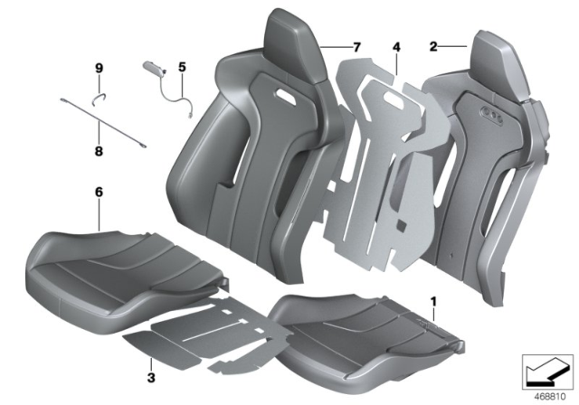 2016 BMW M4 Cloth/Leather Cover Sport Backrest Right Diagram for 52108069548