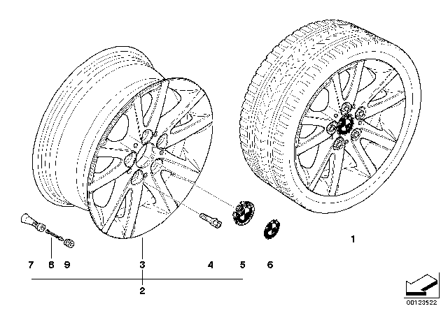 2000 BMW 323Ci BMW Light Alloy Wheel, Spider Spoke Diagram 1