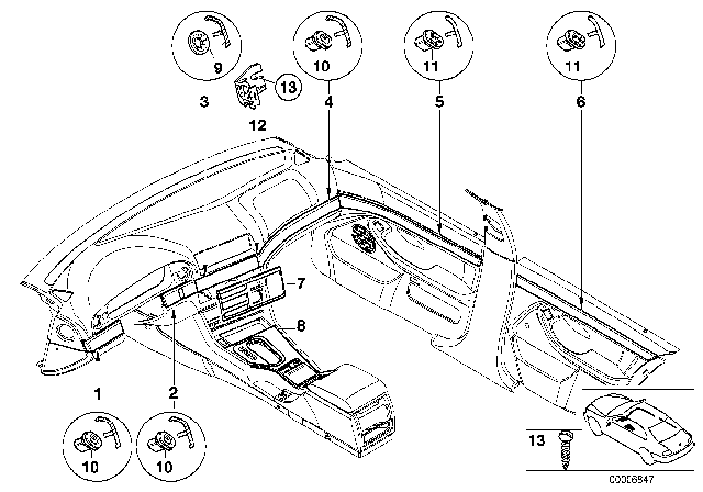 2001 BMW M5 Interior Mouldings Diagram