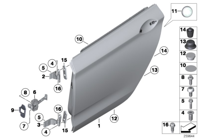 2015 BMW 535i GT xDrive Hinge, Rear Door, Upper, Right Diagram for 41007228152