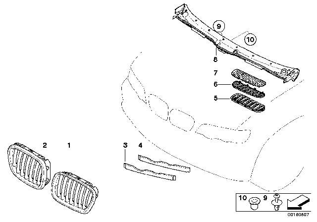 2004 BMW X5 Leaf Grill,Right Diagram for 51137113732