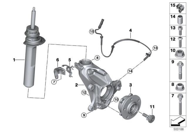 2020 BMW 228i xDrive Gran Coupe Front Spring Strut / Carrier / Wheel Bearing Diagram