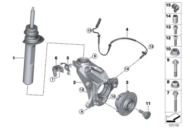 2020 BMW M235i xDrive Gran Coupe Front Spring Strut / Carrier / Wheel Bearing Diagram