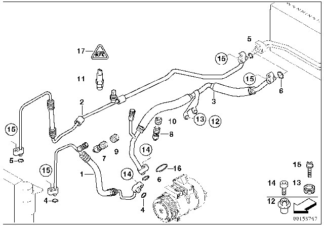 2003 BMW 745Li Suction Pipe Evaporator-Compressor Diagram for 64539140731