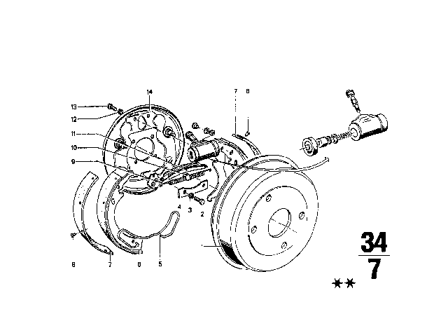 1971 BMW 2002tii Rear Wheel Brake, Drum Brake Diagram 1