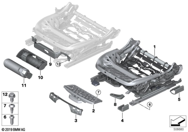 2019 BMW X4 Seat Mechanism, Basic Seat, Left Diagram for 52107414601