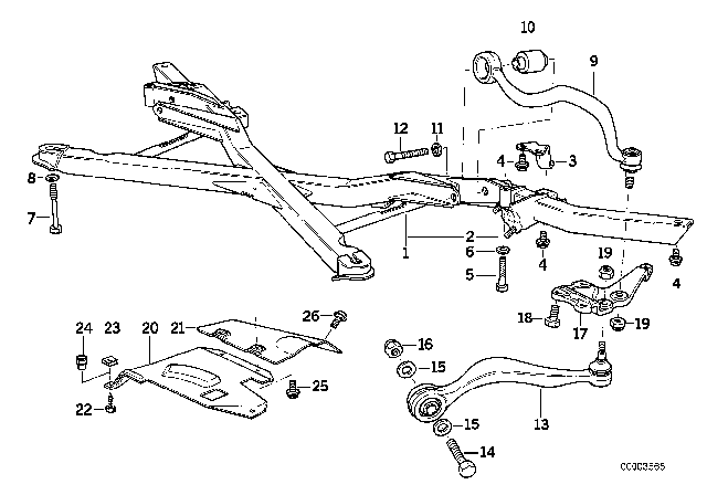1995 BMW 850CSi Front Axle Support / Wishbone Diagram