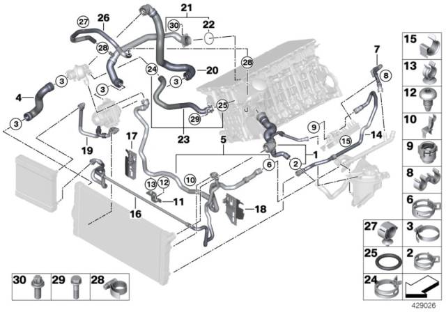 2015 BMW 640i Cooling System Coolant Hoses Diagram 1