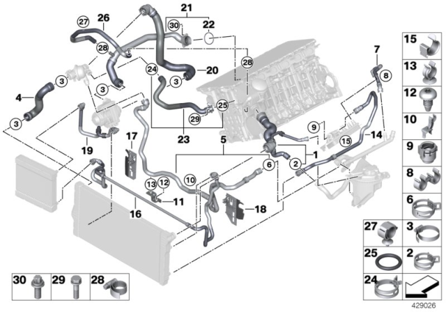 2013 BMW 640i Cooling System Coolant Hoses Diagram 1