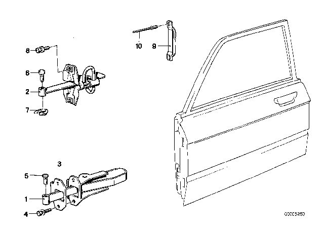 1975 BMW 530i Front Door - Hinge / Door Brake Diagram 1