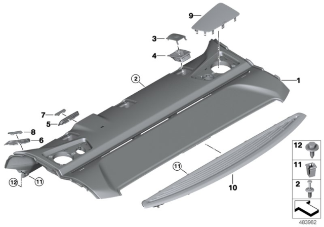 2020 BMW 530i Rear Window Shelf Diagram