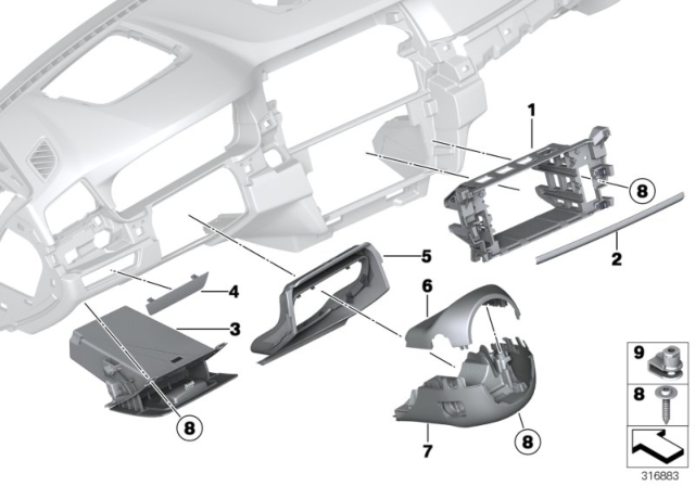 2014 BMW ActiveHybrid 5 Mounting Parts, Instrument Panel Diagram 1