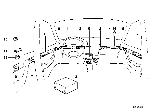 1992 BMW 525i Fine Wood Trim Diagram 1