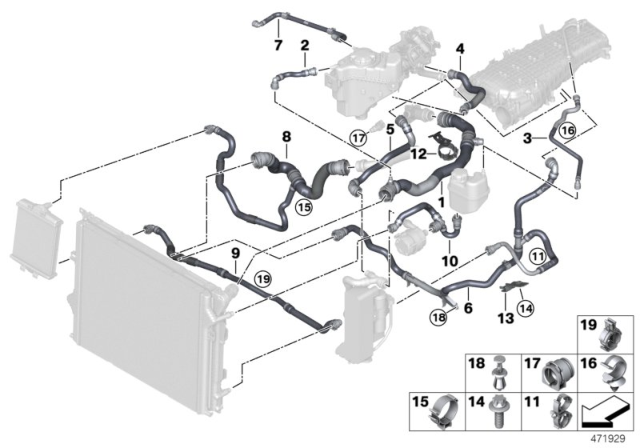 2018 BMW 340i xDrive Cooling System Coolant Hoses Diagram 5