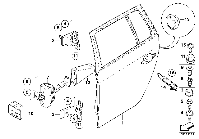 2009 BMW 535i xDrive Rear Door - Hinge / Door Brake Diagram