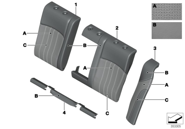 2013 BMW M5 SIDE SECTION, PERFORATED LEA Diagram for 52208034972
