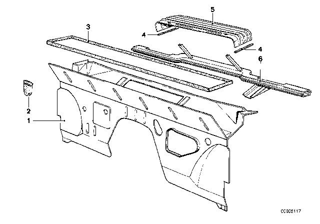 1986 BMW 635CSi Splash Wall Parts Diagram