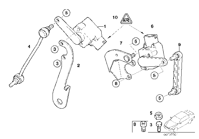 2008 BMW 750Li Headlight Vertical Aim Control Sensor Diagram