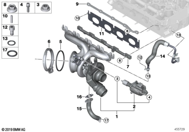 2018 BMW 330e Exchange Exhaust Turbocharger With Exhaust Manifold Diagram for 11658631891
