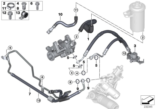 2010 BMW X5 Hydro Steering - Oil Pipes Diagram 1