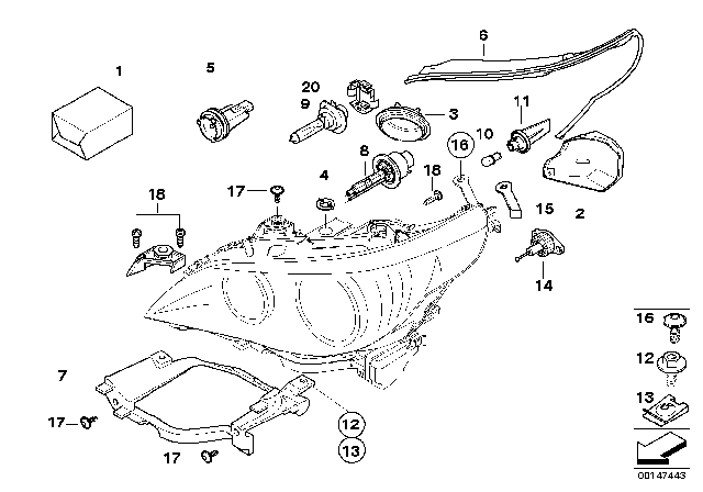 2004 BMW 525i Single Components For Headlight Diagram