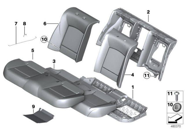 2010 BMW 750i Seat, Rear, Cushion & Cover Diagram 1